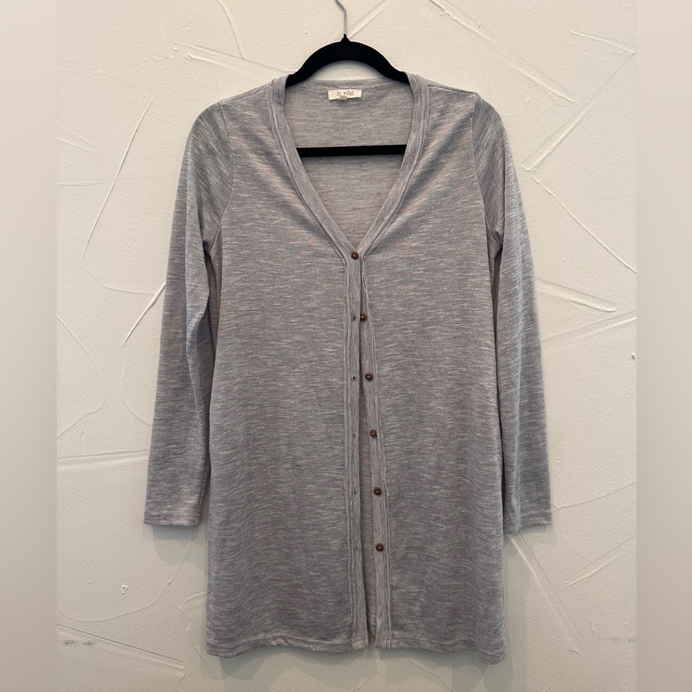 La Miel Light Grey Long Button Up Cardigan
